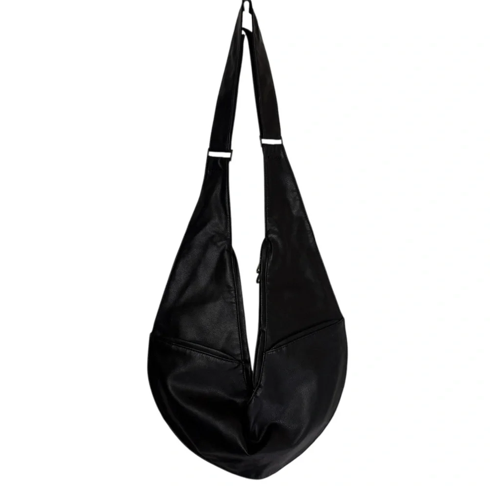 SASH Bag Black Crossbody Faux Leather Bag with Adjustable Strap - Picture 2 of 10